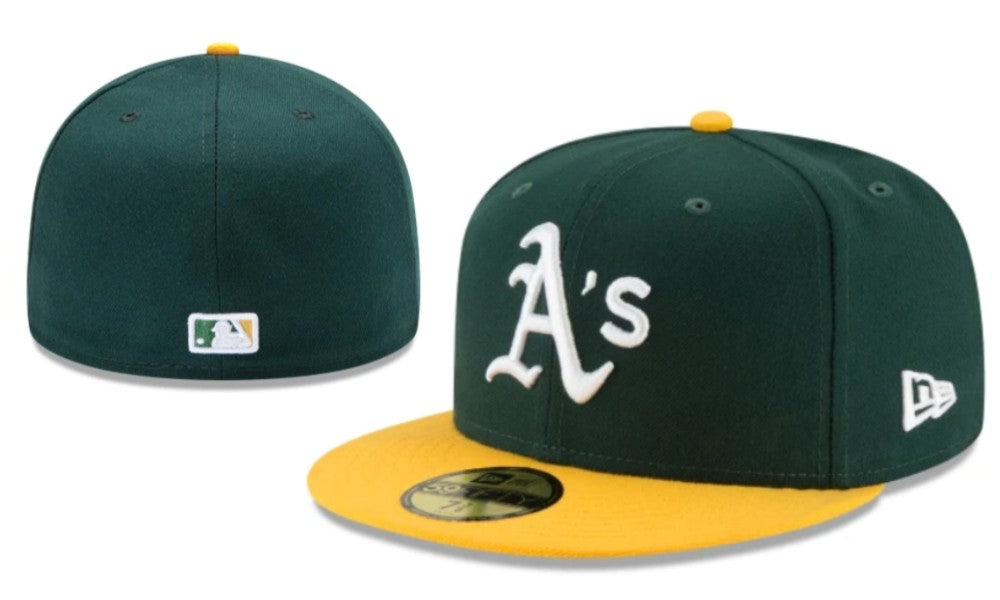 Oakland Athletics Green and Yellow Fitted Cap with Classic Team Logo
