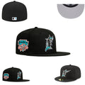 Miami Marlins Black Fitted Cap with Commemorative 50th Anniversary Patch and Teal Logo